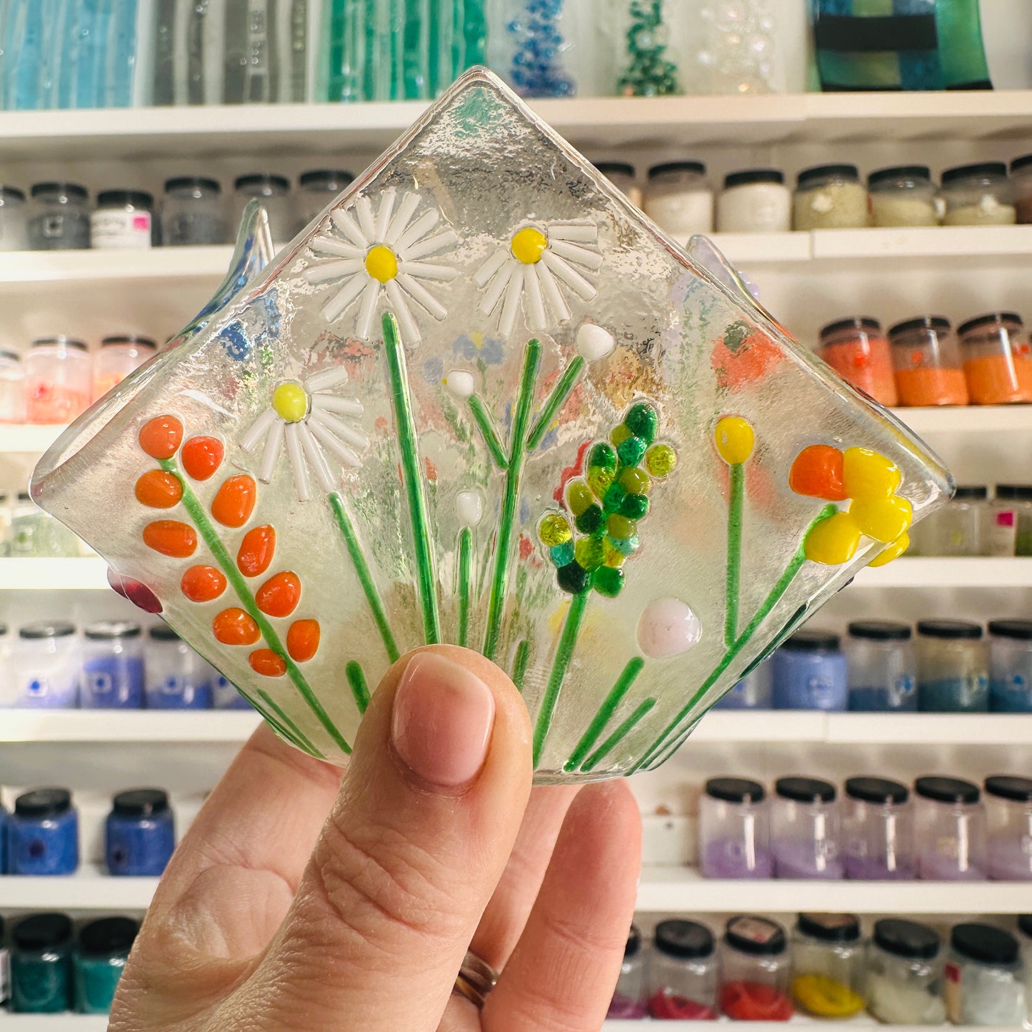 Fused Glass Spring flower Candle/Tea light Holder craft kit.