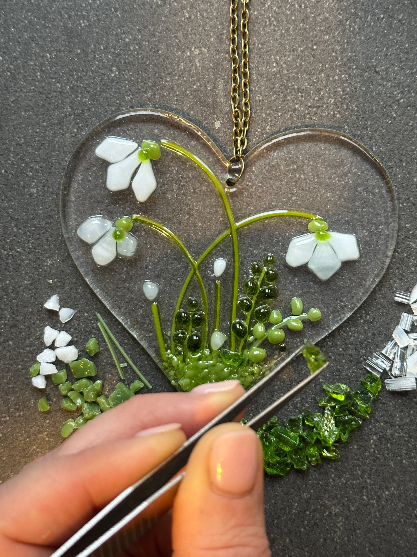 Fused Glass Snowdrop Heart kit. DIY Glass craft - Mothersday