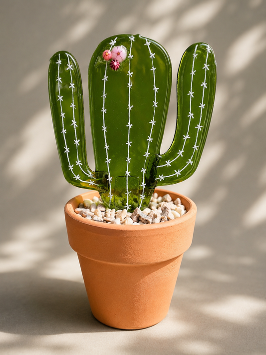 Saguaro Glass Cactus in Terracotta Pot | Handmade Fused Glass Gift