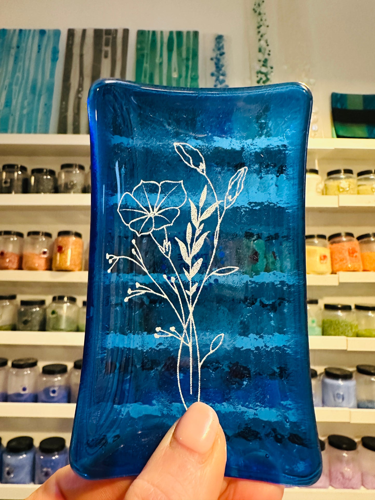 SALE Birth Flower fused glass dish, Daisy, Rose, Violet, Daffodil, Cosmos, Poppy, Chrysanthemum, Bluebell, Holly, Cosmos.