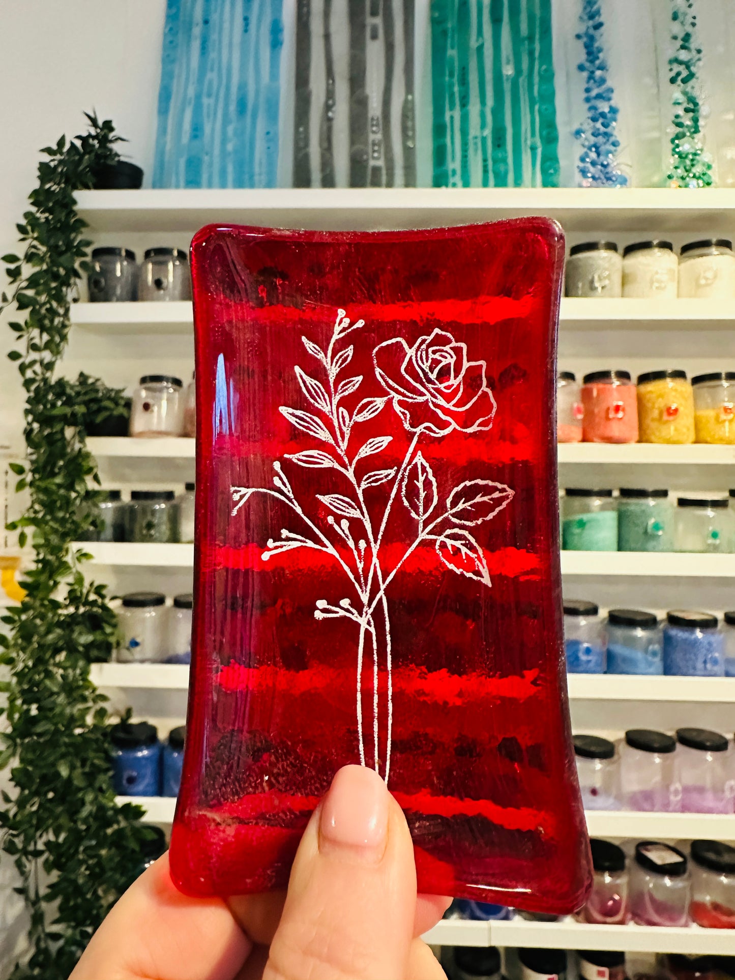 SALE Birth Flower fused glass dish, Daisy, Rose, Violet, Daffodil, Cosmos, Poppy, Chrysanthemum, Bluebell, Holly, Cosmos.