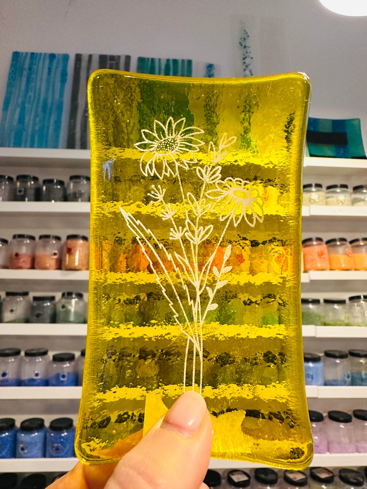 SALE Birth Flower fused glass dish, Daisy, Rose, Violet, Daffodil, Cosmos, Poppy, Chrysanthemum, Bluebell, Holly, Cosmos.