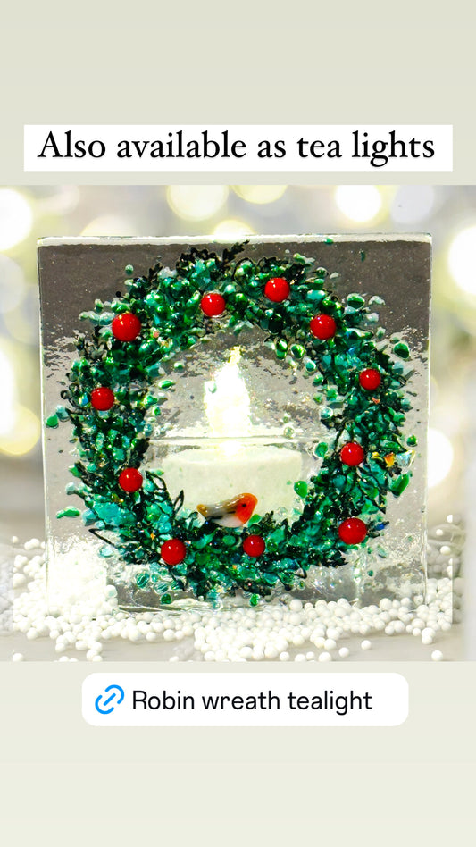 Christmas Wreath with Robin tea light holder