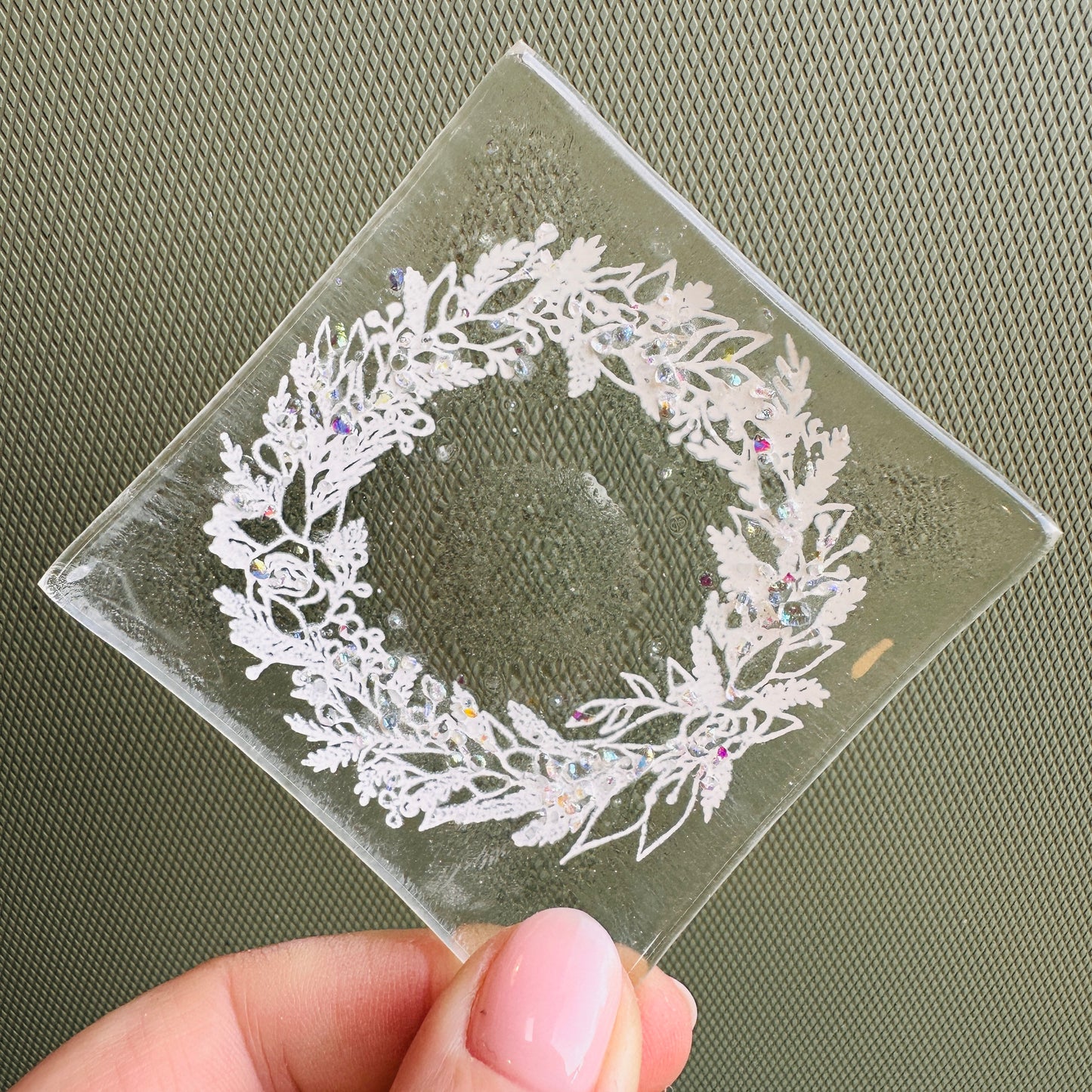 SALE Christmas white sparkle wreath dish