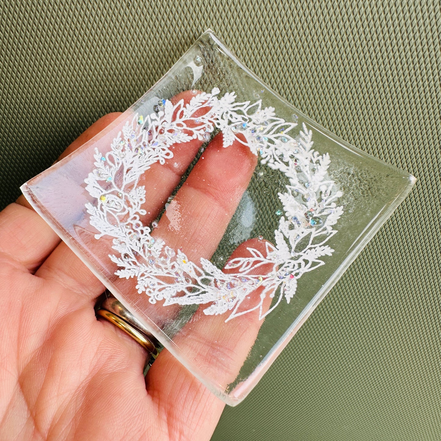 SALE Christmas white sparkle wreath dish