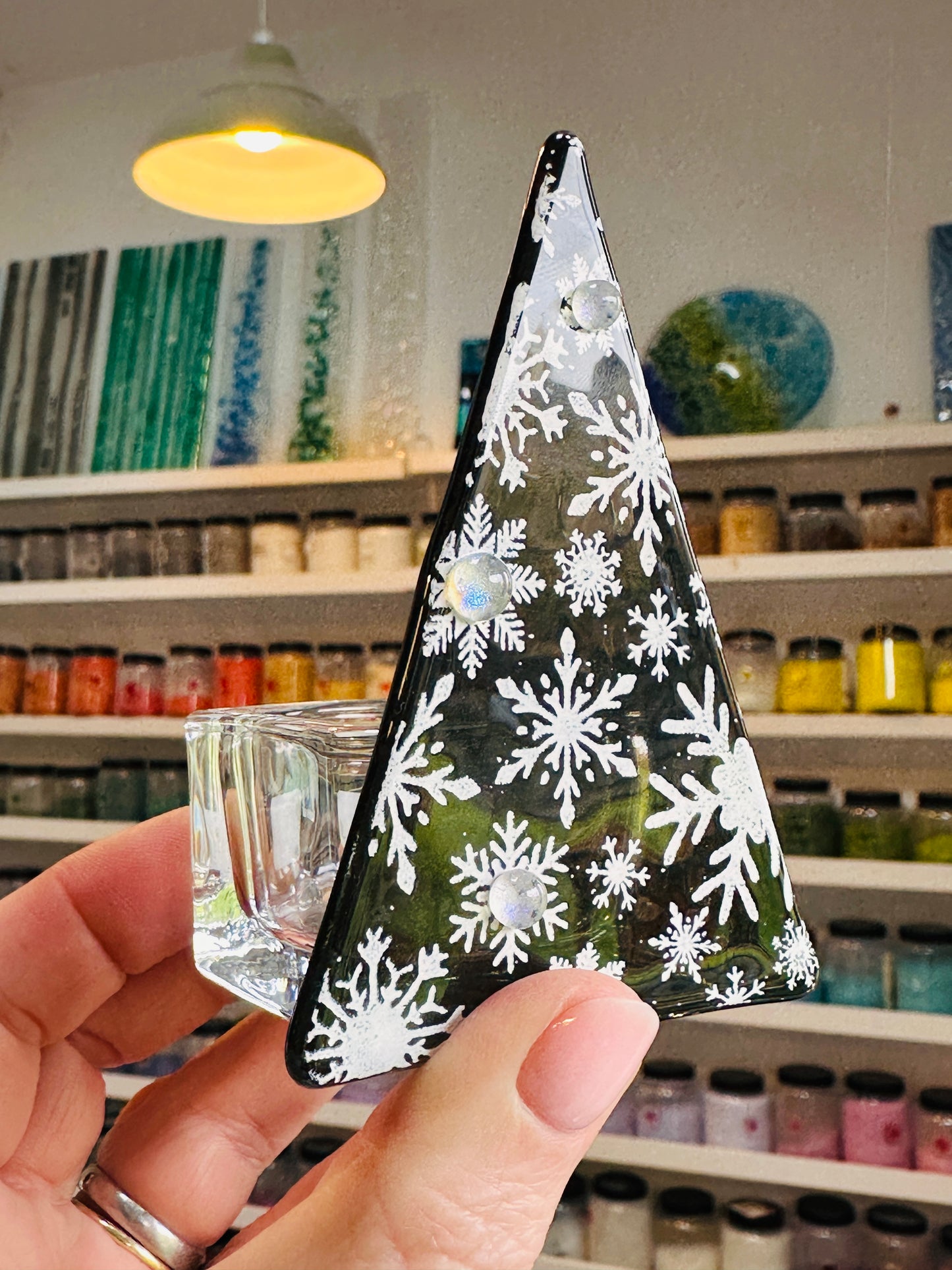 SALE Christmas Tree Tea Light - Multi Snowflake Grey