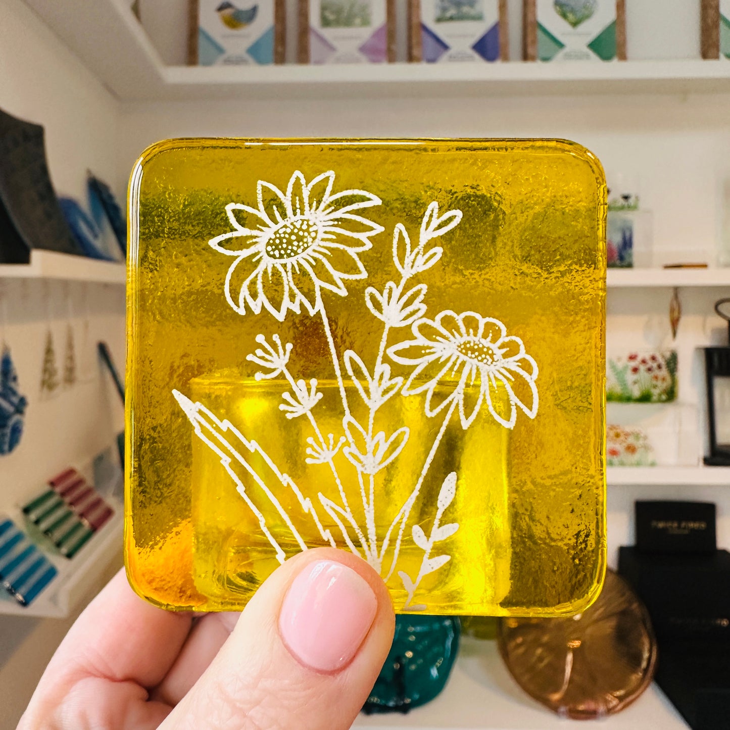 SALE Birth Flower fused glass tealight , Daisy, Rose