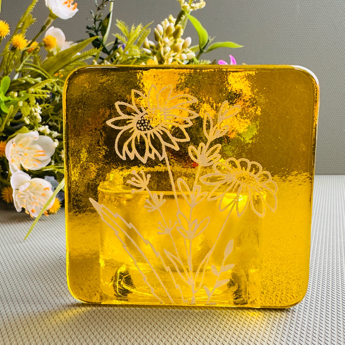 SALE Birth Flower fused glass tealight , Daisy, Rose