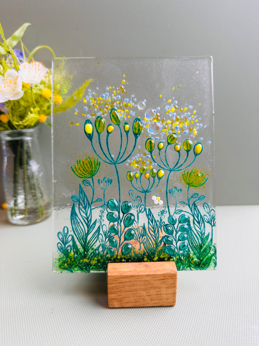 SALE Yellow Summer Meadow panel in oak stand