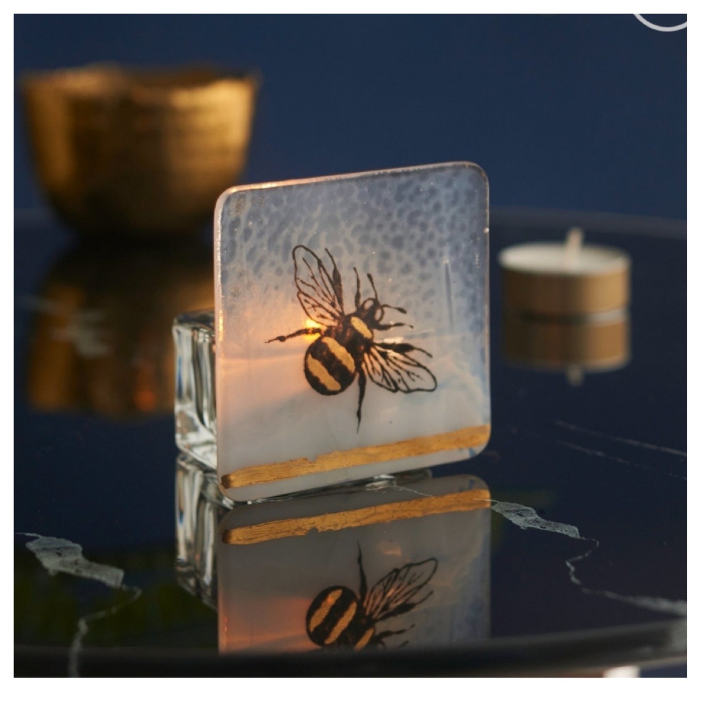 SALE White and Gold Dandelion Tea light