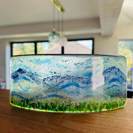 SALE Large Fused Glass wave with copper fish