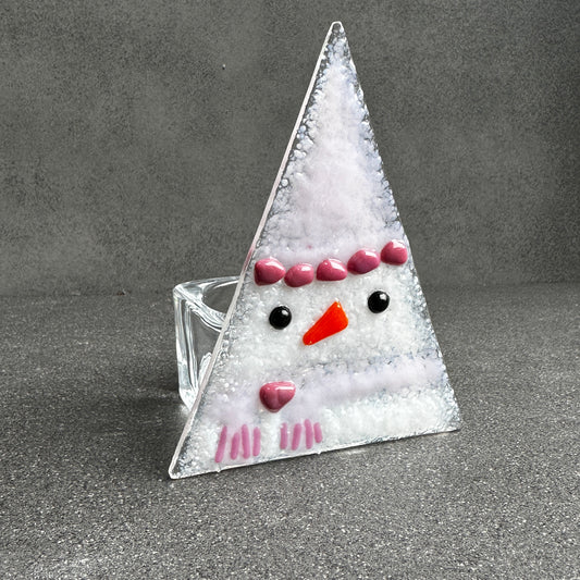 SALE Pink Snowman Christmas Tea Light Holder