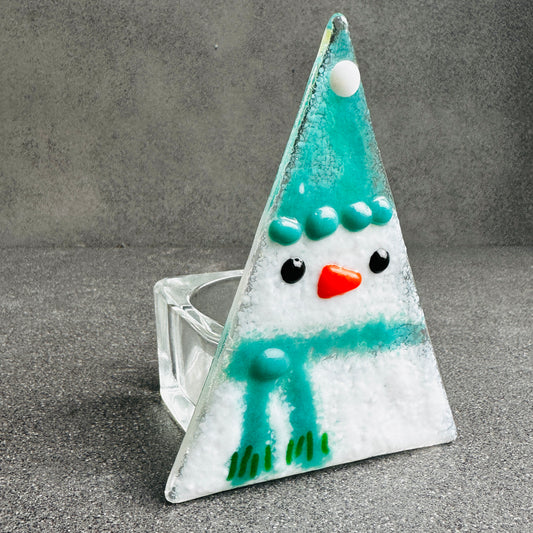 SALE Green Snowman Tea Light Holder