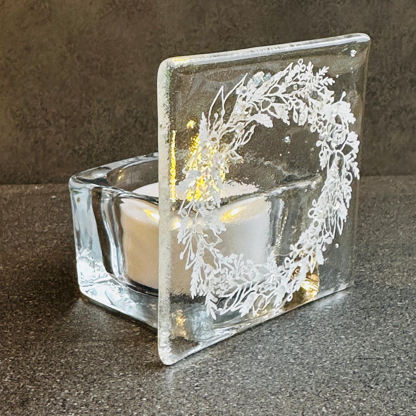 SALE Christmas White Sparkle Wreath Tea Light Holder