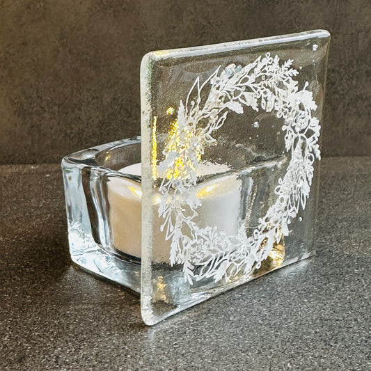 SALE Christmas White Sparkle Wreath Tea Light Holder