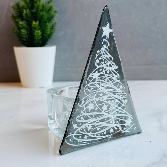 Christmas Tree Tea Light - Tinsel Grey