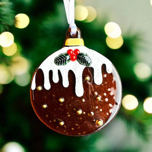 Christmas Pudding decoration, Handmade Fused Glass