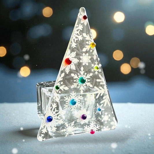 Christmas Tree Tea Light Holder: Snowflake Multicolour