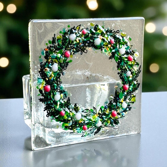 Christmas Wreath Pink Berry Tea Light Holder