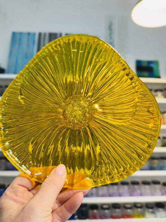 SALE Sunshine Yellow Fused Glass Dish